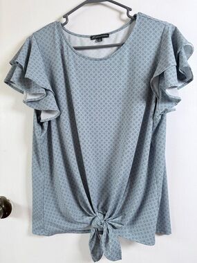 Adrianna Papell Light Blue Ruffle Sleeve Tie-Front Blouse /Pre Owned